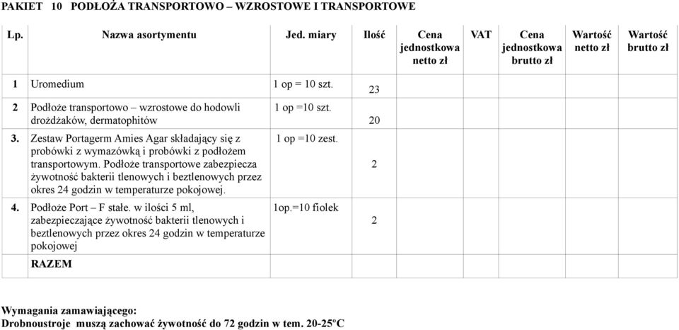 Podłoże transportowe zabezpiecza żywotność bakterii tlenowych i beztlenowych przez okres 24 godzin w temperaturze pokojowej. 4. Podłoże Port F stałe.