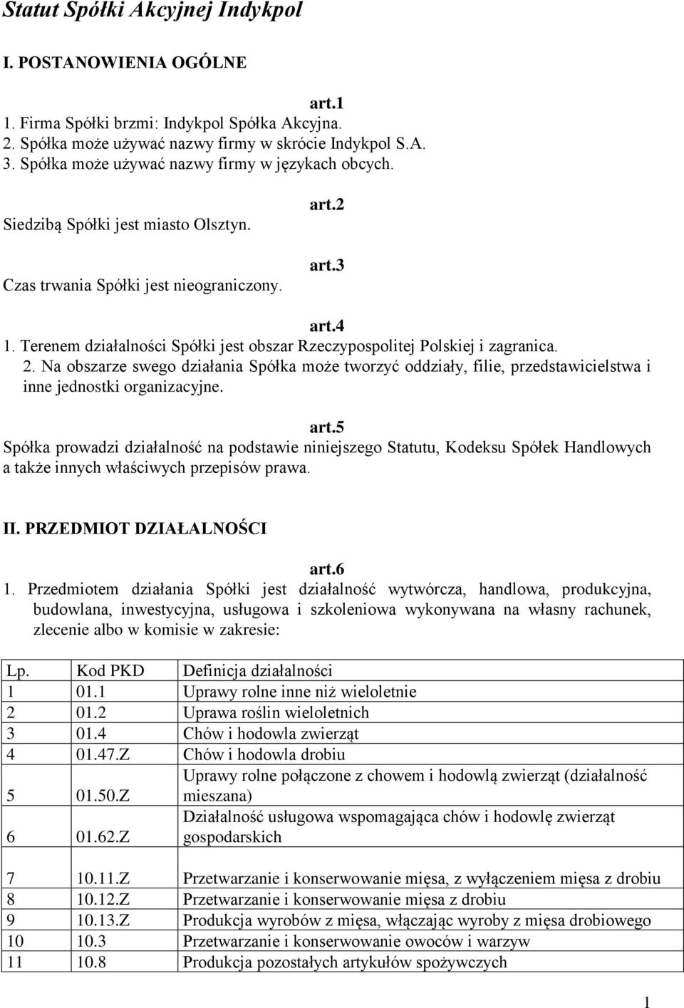 Terenem działalności Spółki jest obszar Rzeczypospolitej Polskiej i zagranica. 2. Na obszarze swego działania Spółka może tworzyć oddziały, filie, przedstawicielstwa i inne jednostki organizacyjne.