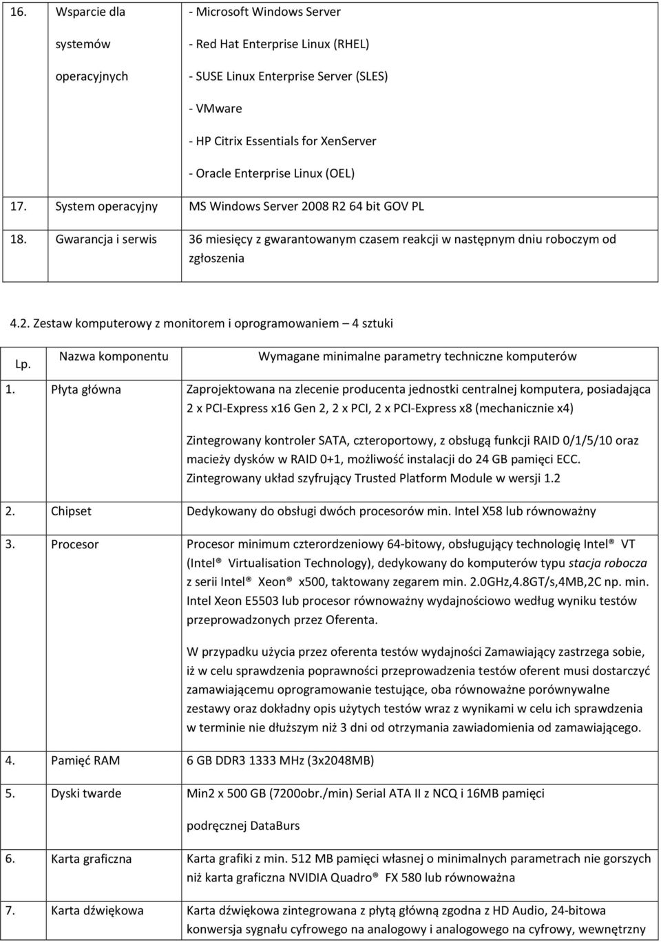 Nazwa komponentu Wymagane minimalne parametry techniczne komputerów 1.