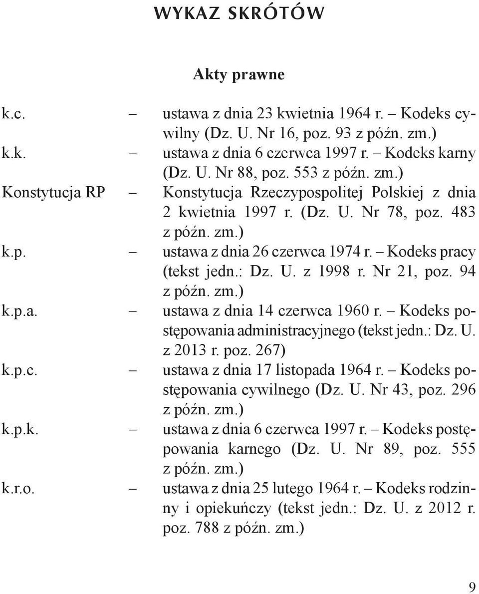 Kodeks pracy (tekst jedn.: Dz. U. z 1998 r. Nr 21, poz. 94 z późn. zm.) ustawa z dnia 14 czerwca 1960 r. Kodeks postępowania administracyjnego (tekst jedn.: Dz. U. z 2013 r. poz. 267) ustawa z dnia 17 listopada 1964 r.