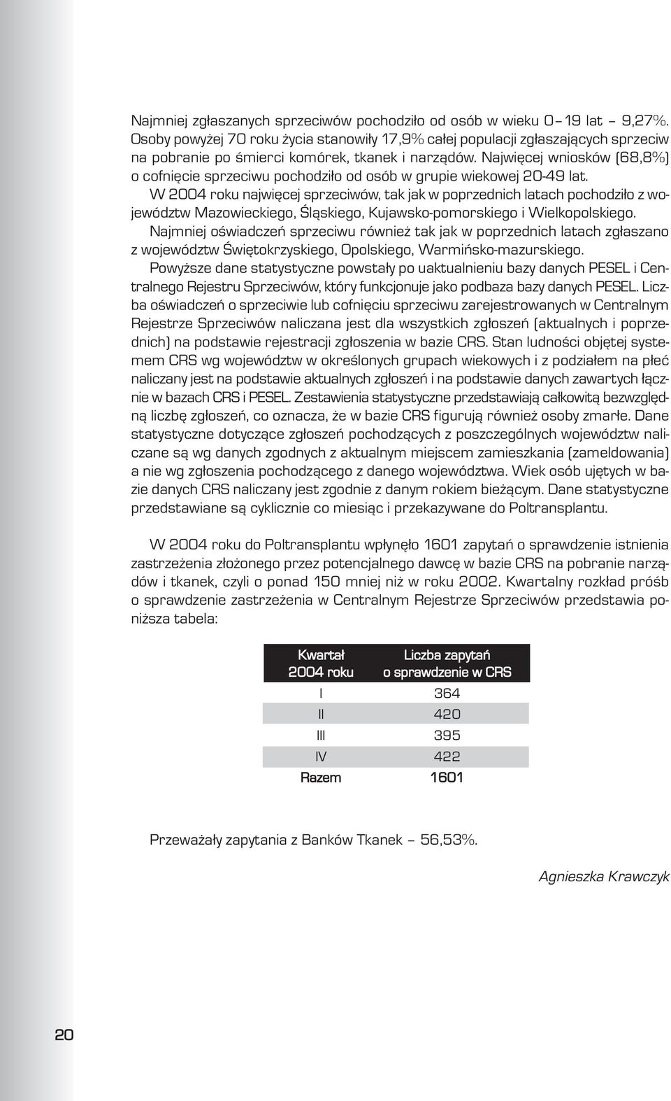 Najwiêcej wniosków (68,8%) o cofniêcie sprzeciwu pochodzi³o od osób w grupie wiekowej 20-49 lat.