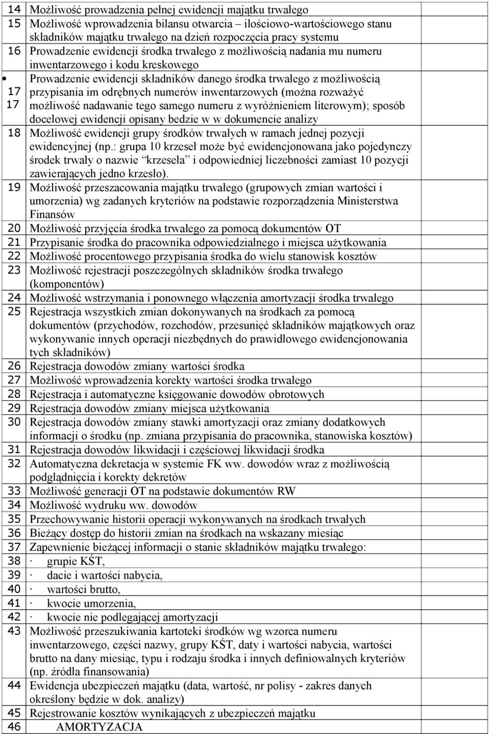 odrębnych numerów inwentarzowych (można rozważyć możliwość nadawanie tego samego numeru z wyróżnieniem literowym); sposób docelowej ewidencji opisany bedzie w w dokumencie analizy 18 Możliwość