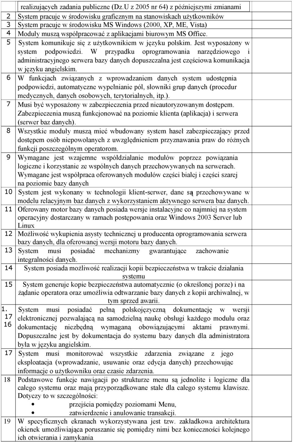 współpracować z aplikacjami biurowym MS Office. 5 System komunikuje się z użytkownikiem w języku polskim. Jest wyposażony w system podpowiedzi.