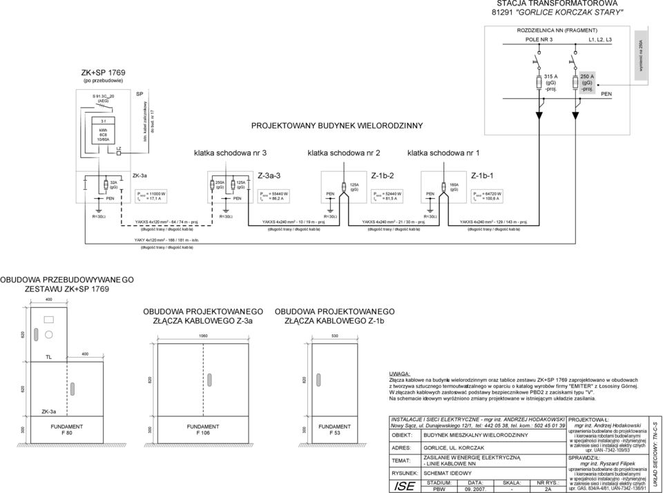 L1, L2, L3 PEN wymienić na 250A LZ klatka schodowa nr 3 klatka schodowa nr 2 klatka schodowa nr 1 ZK-3a Z-3a-3 Z-1b-2 Z-1b-1 32A (gg) PEN P szcz = 11000 W I n = 17,1 A 250A (gg) 125A (gg) PEN P szcz