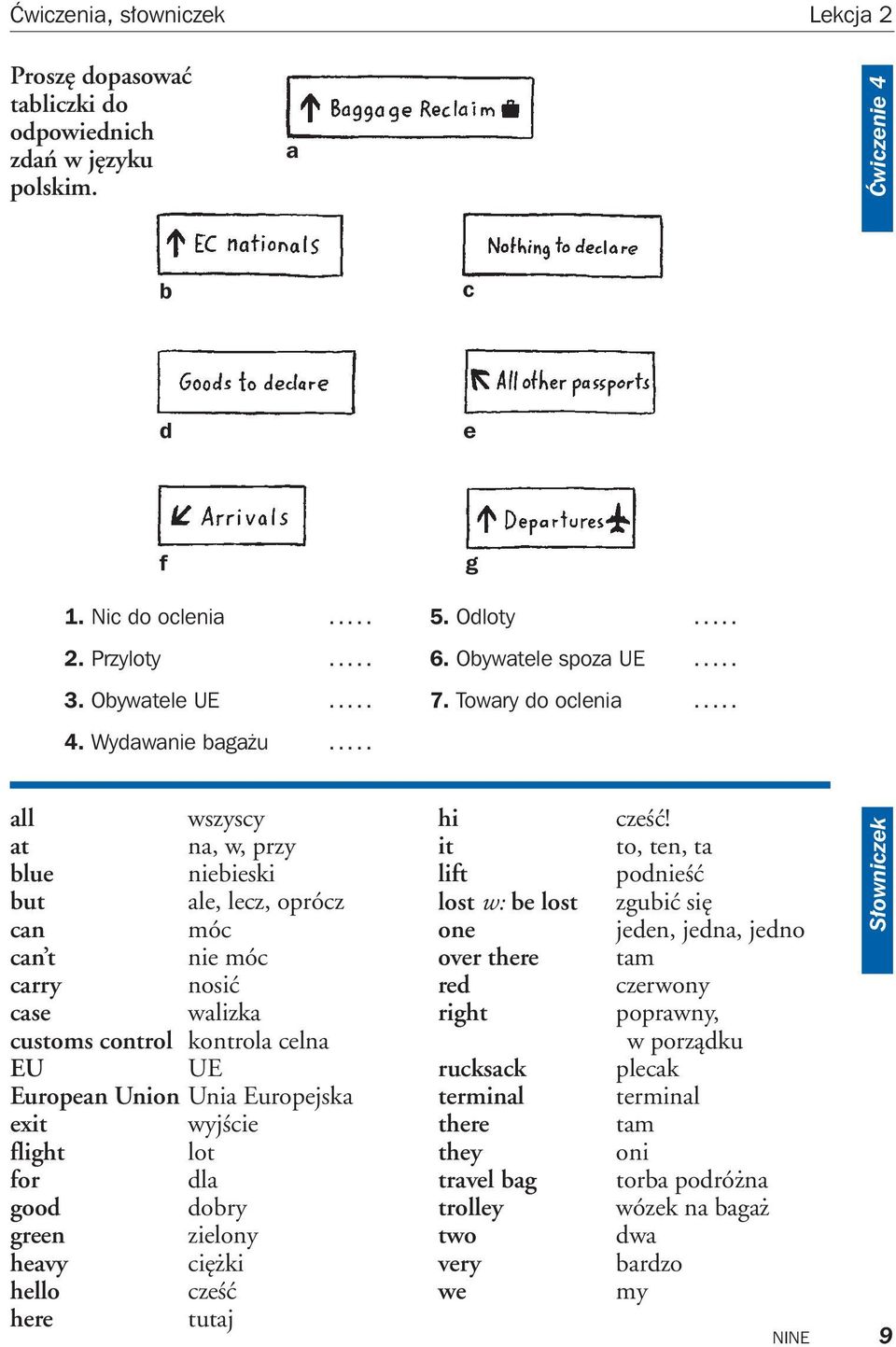 .. all wszyscy at na, w, przy blue niebieski but ale, lecz, oprócz can móc can t nie móc carry nosiç case walizka customs control kontrola celna EU UE European Union Unia Europejska exit wyjêcie