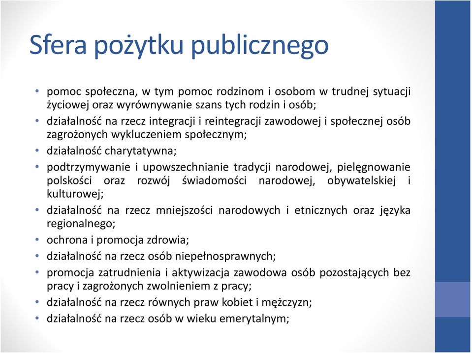 narodowej, obywatelskiej i kulturowej; działalność na rzecz mniejszości narodowych i etnicznych oraz języka regionalnego; ochrona i promocja zdrowia; działalność na rzecz osób niepełnosprawnych;