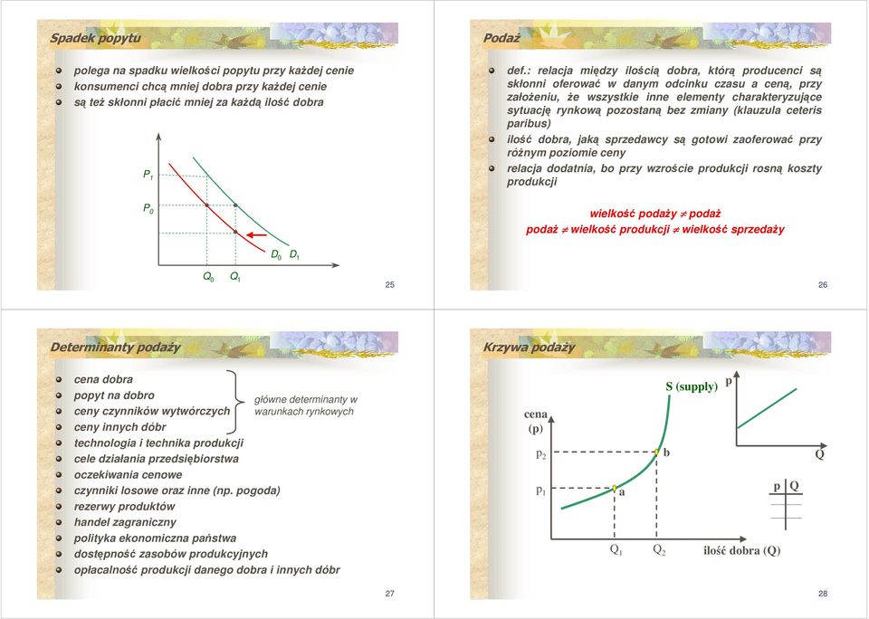 aribus) ilo dobra, jak srzedawcy s gotowi zaoferowa rzy rónym oziomie ceny relacja dodatnia, bo rzy wzrocie rodukcji rosn koszty rodukcji P 0 wielko oday oda oda wielko rodukcji wielko srzeday 0 1 0