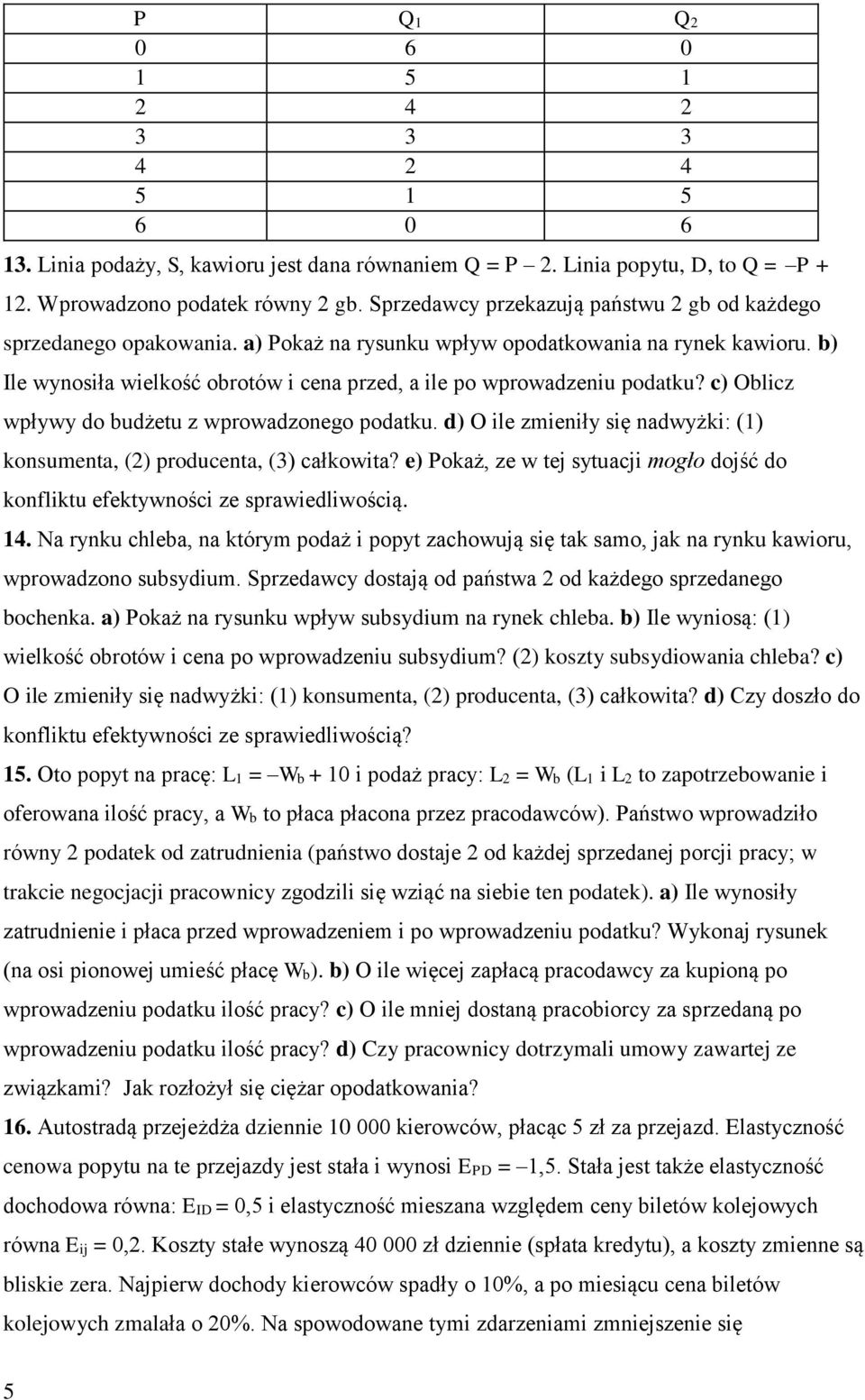 b) Ile wynosiła wielkość obrotów i cena przed, a ile po wprowadzeniu podatku? c) Oblicz wpływy do budżetu z wprowadzonego podatku.