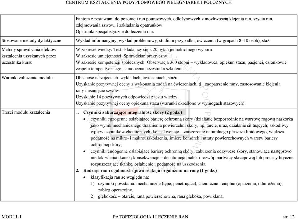 studium przypadku, ćwiczenia (w grupach 8 10 osób), staż. W zakresie wiedzy: Test składający się z 20 pytań jednokrotnego wyboru. W zakresie umiejętności: Sprawdzian praktyczny.