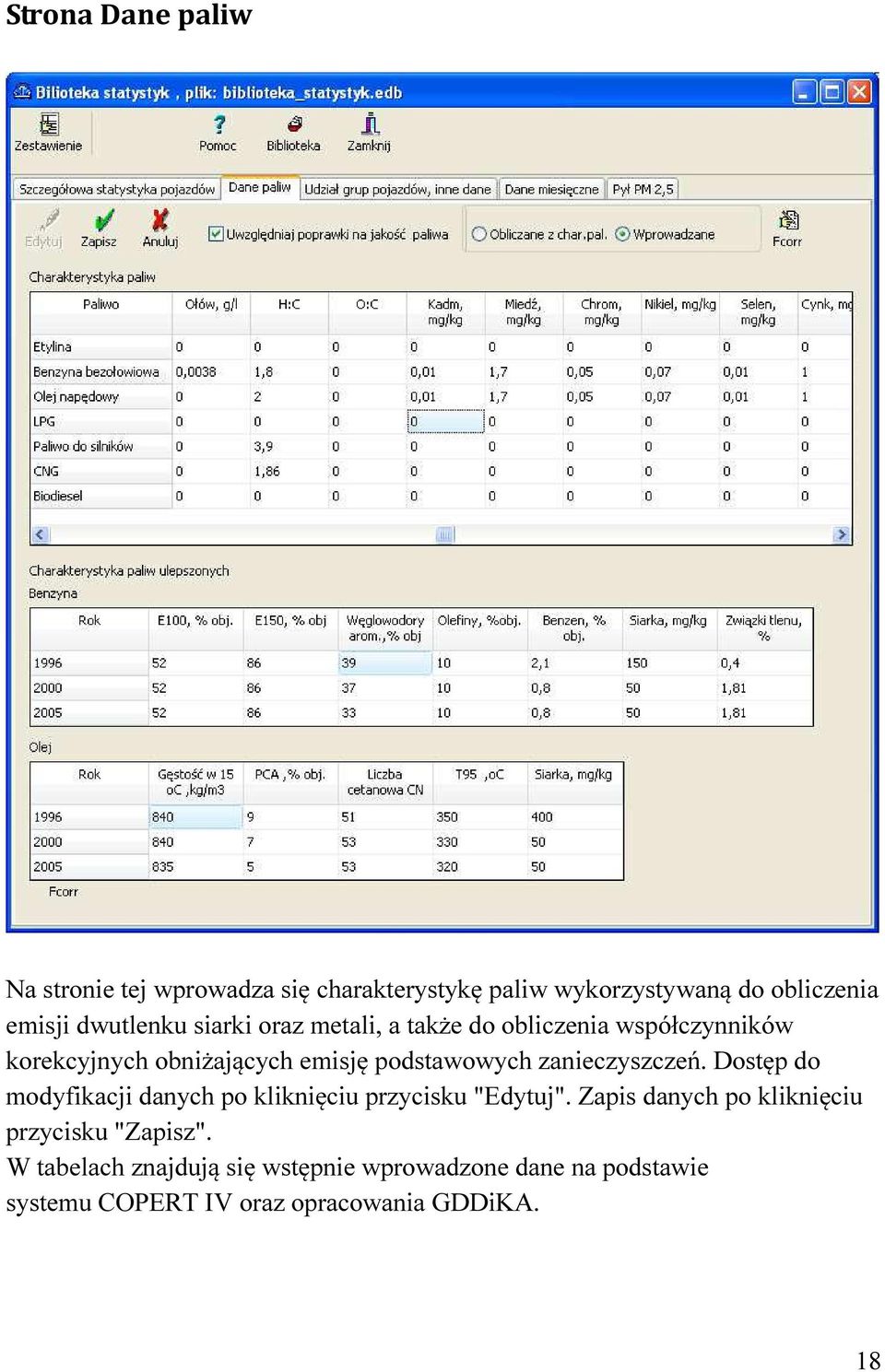 zanieczyszczeń. Dostęp do modyfikacji danych po kliknięciu przycisku "Edytuj".