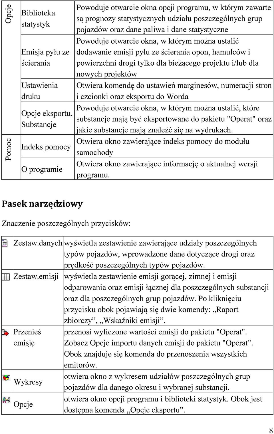 drogi tylko dla bieżącego projektu i/lub dla nowych projektów Otwiera komendę do ustawień marginesów, numeracji stron i czcionki oraz eksportu do Worda Powoduje otwarcie okna, w którym można ustalić,