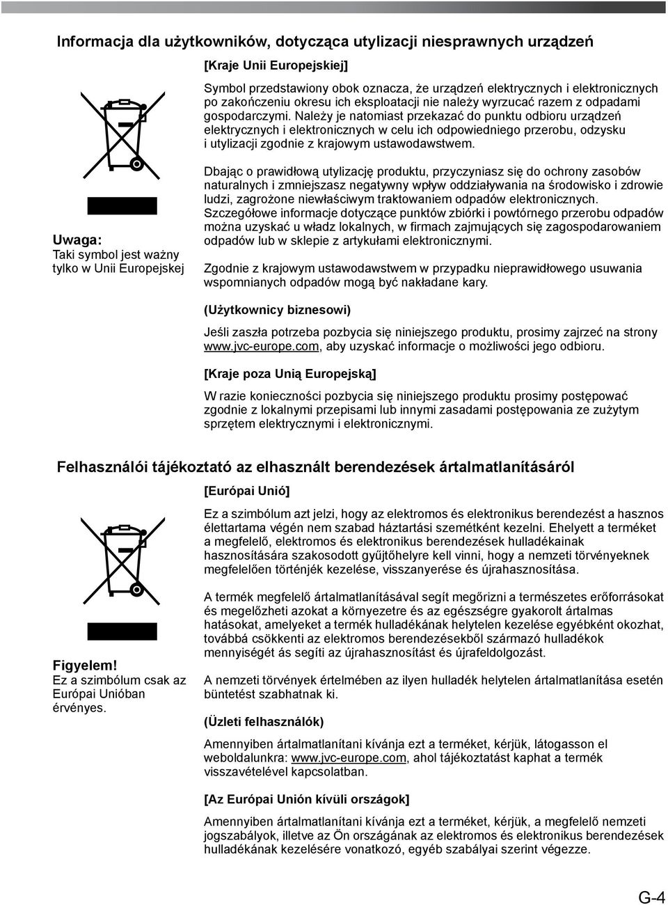 Należy je natomiast przekazać do punktu odbioru urządzeń elektrycznych i elektronicznych w celu ich odpowiedniego przerobu, odzysku i utylizacji zgodnie z krajowym ustawodawstwem.