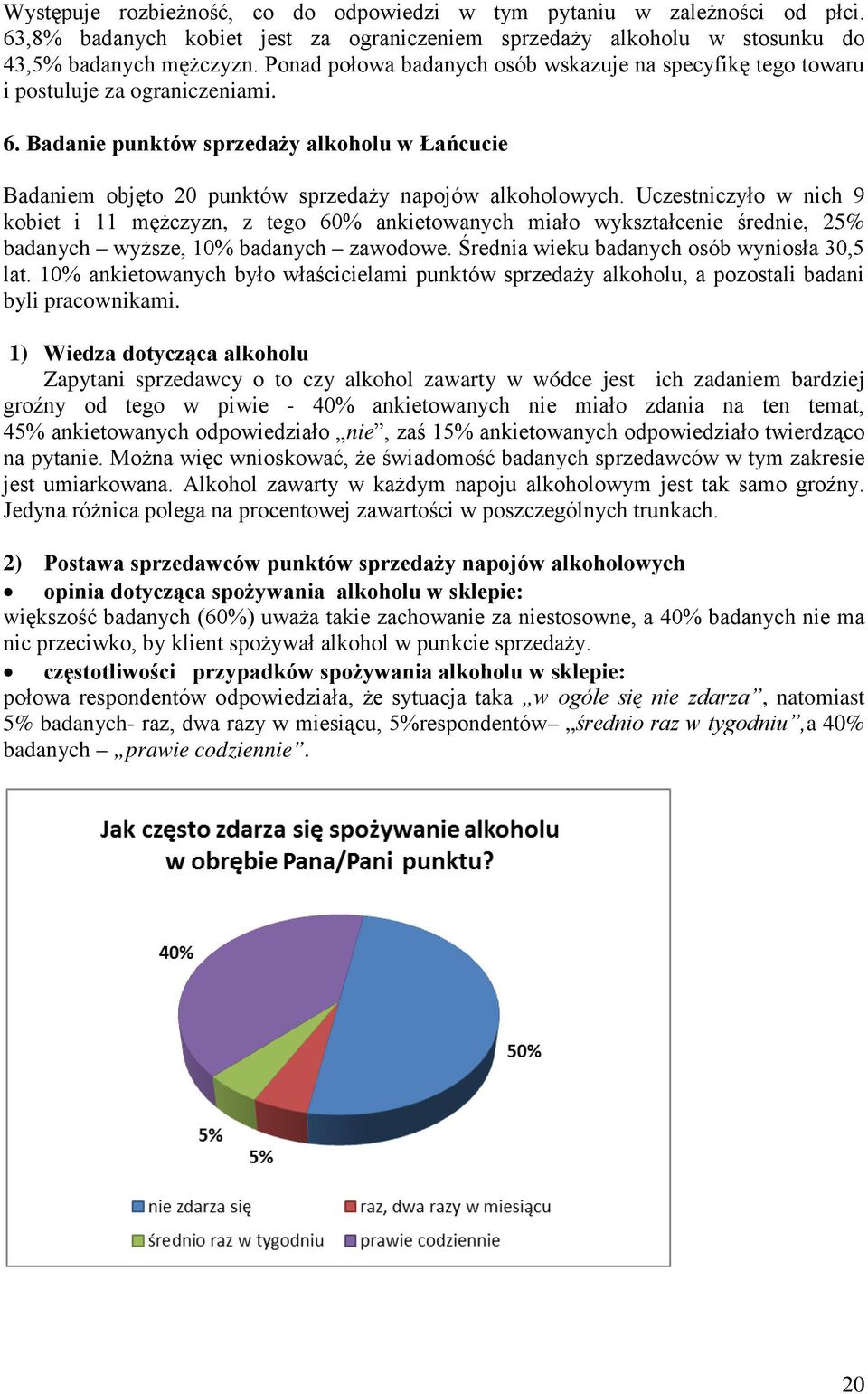 Uczestniczyło w nich 9 kobiet i 11 mężczyzn, z tego 60% ankietowanych miało wykształcenie średnie, 25% badanych wyższe, 10% badanych zawodowe. Średnia wieku badanych osób wyniosła 30,5 lat.