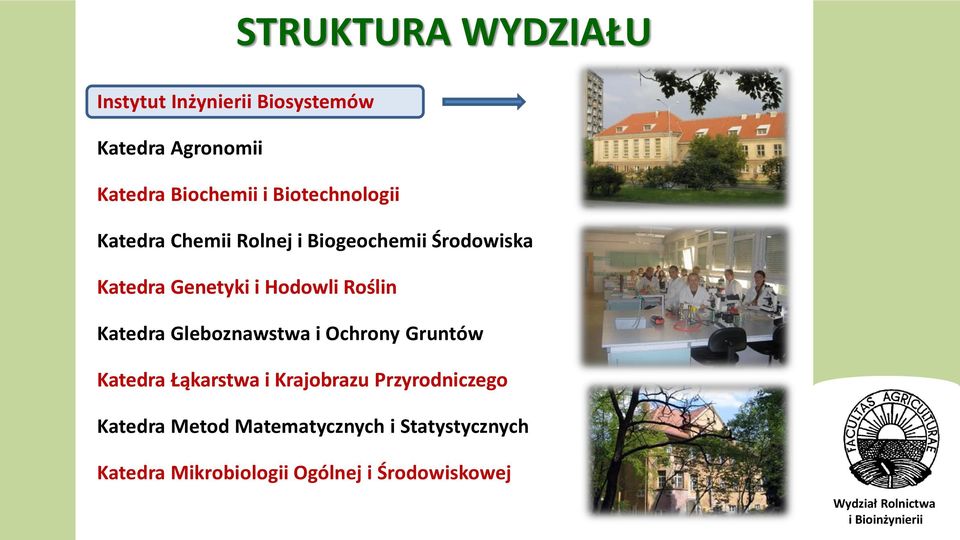 Katedra Gleboznawstwa i Ochrony Gruntów Katedra Łąkarstwa i Krajobrazu Przyrodniczego Katedra Metod