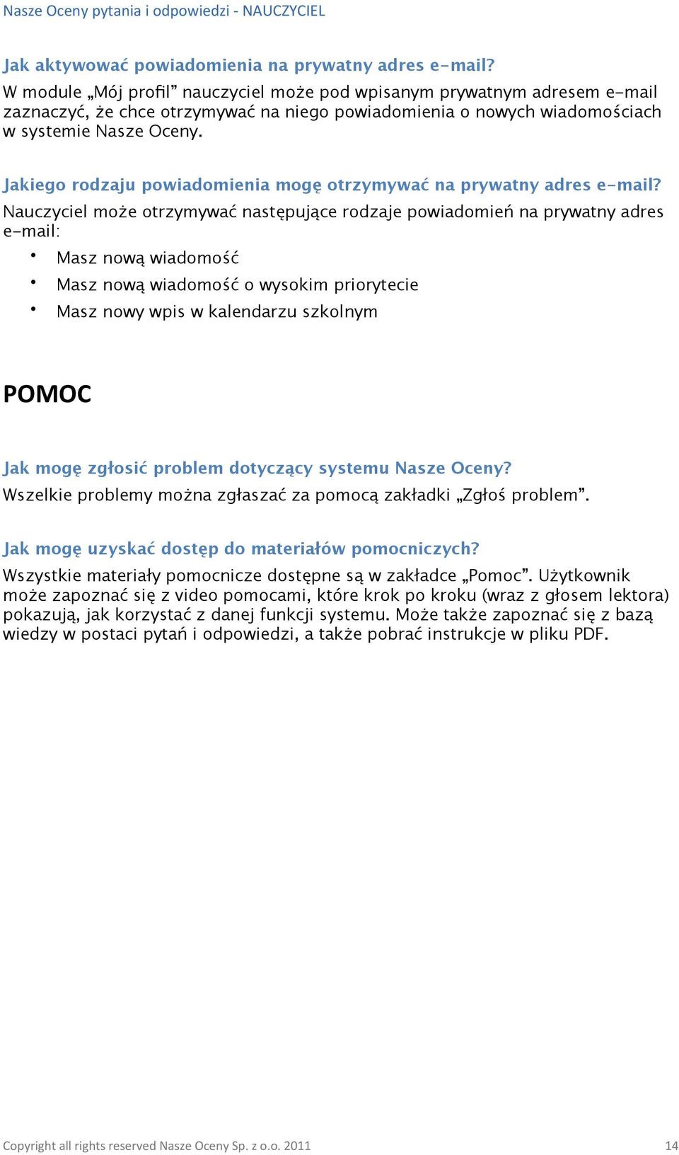 Jakiego rodzaju powiadomienia mogę otrzymywać na prywatny adres e-mail?