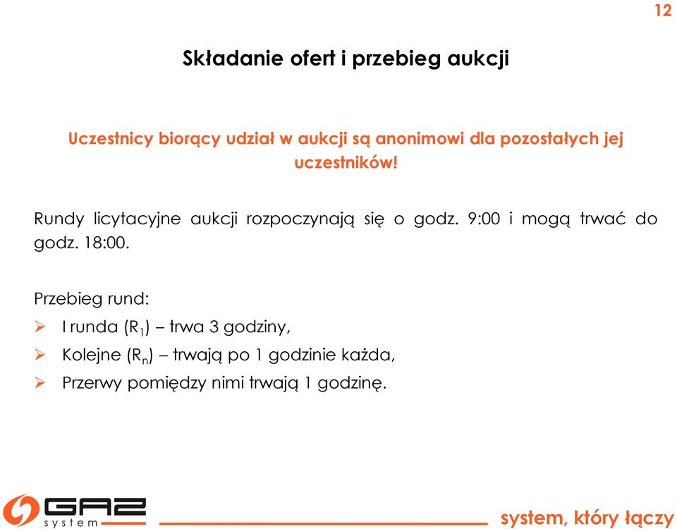 Rundy licytacyjne aukcji rozpoczynają się o godz. 9:00 i mogą trwać do godz. 18:00.