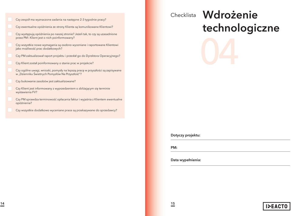 Czy PM zaktualizował raport projektu i przesłał go do Dyrektora Operacyjnego? Czy Klient został poinformowany o stanie prac w projekcie?