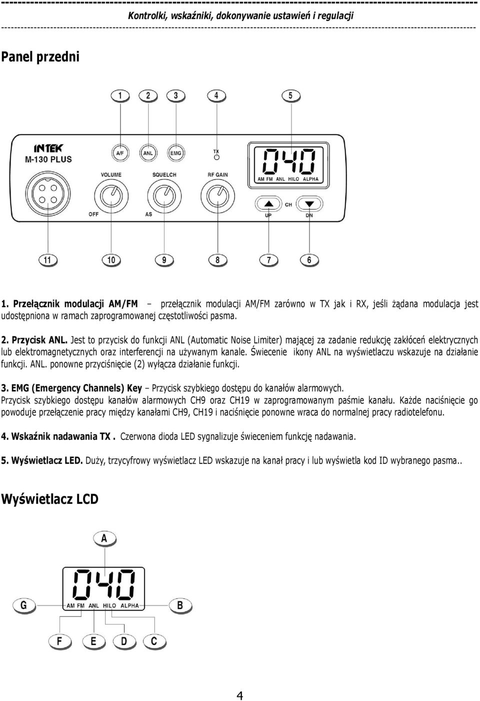 Jest to przycisk do funkcji ANL (Automatic Noise Limiter) mającej za zadanie redukcję zakłóceń elektrycznych lub elektromagnetycznych oraz interferencji na używanym kanale.