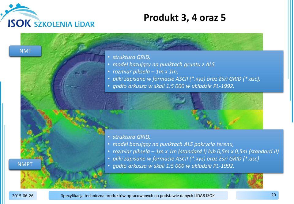 NMPT struktura GRID, model bazujący na punktach ALS pokrycia terenu, rozmiar piksela 1m x 1m (standard I) lub 0,5m x