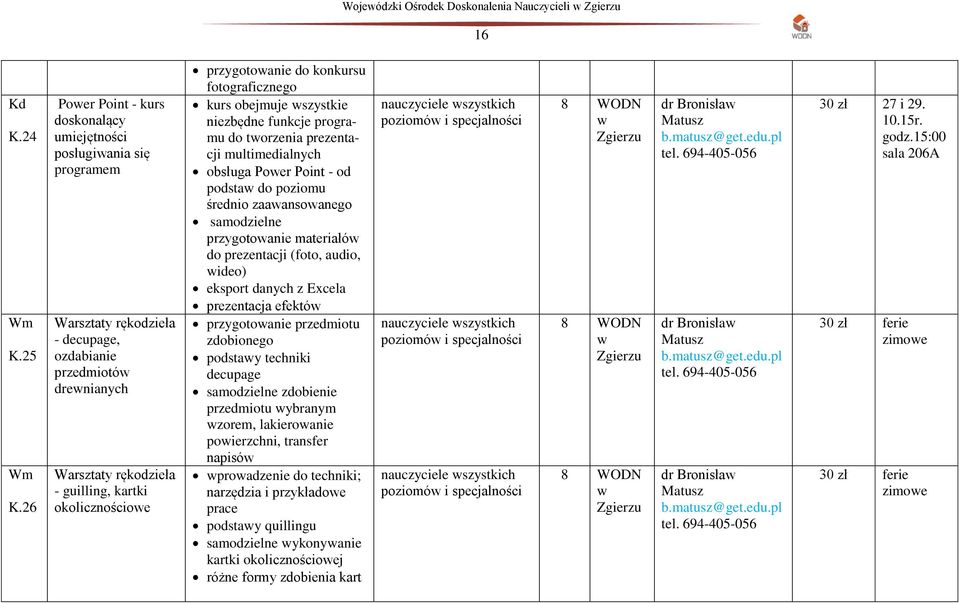 przygotoanie do konkursu fotograficznego kurs obejmuje szystkie niezbędne funkcje programu do torzenia prezentacji multimedialnych obsługa Poer Point - od podsta do poziomu średnio zaaansoanego