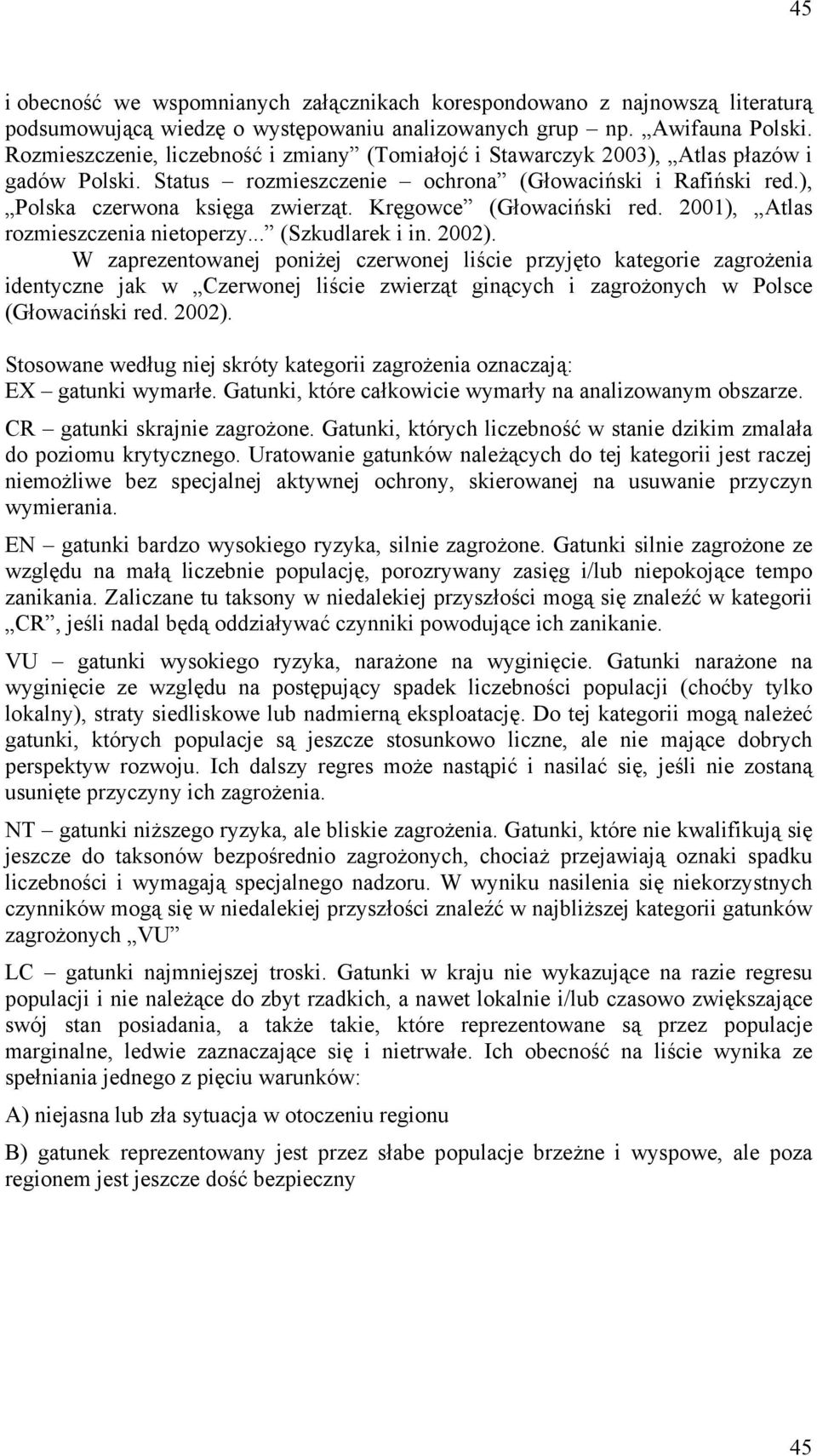 Kręgowce (Głowaciński red. 2001), Atlas rozmieszczenia nietoperzy... (Szkudlarek i in. 2002).