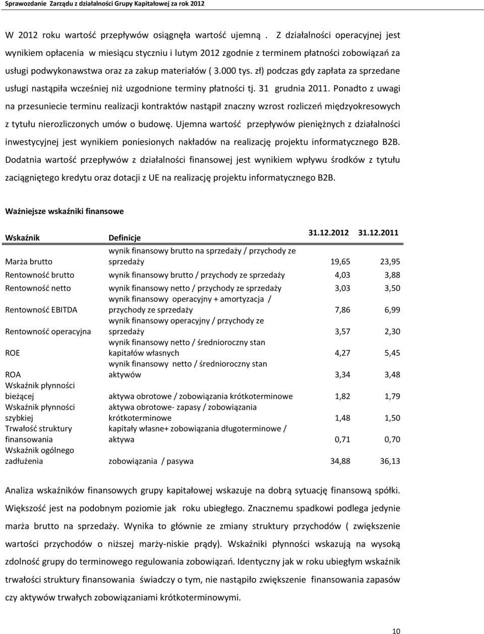 zł) podczas gdy zapłata za sprzedane usługi nastąpiła wcześniej niż uzgodnione terminy płatności tj. 31 grudnia 2011.