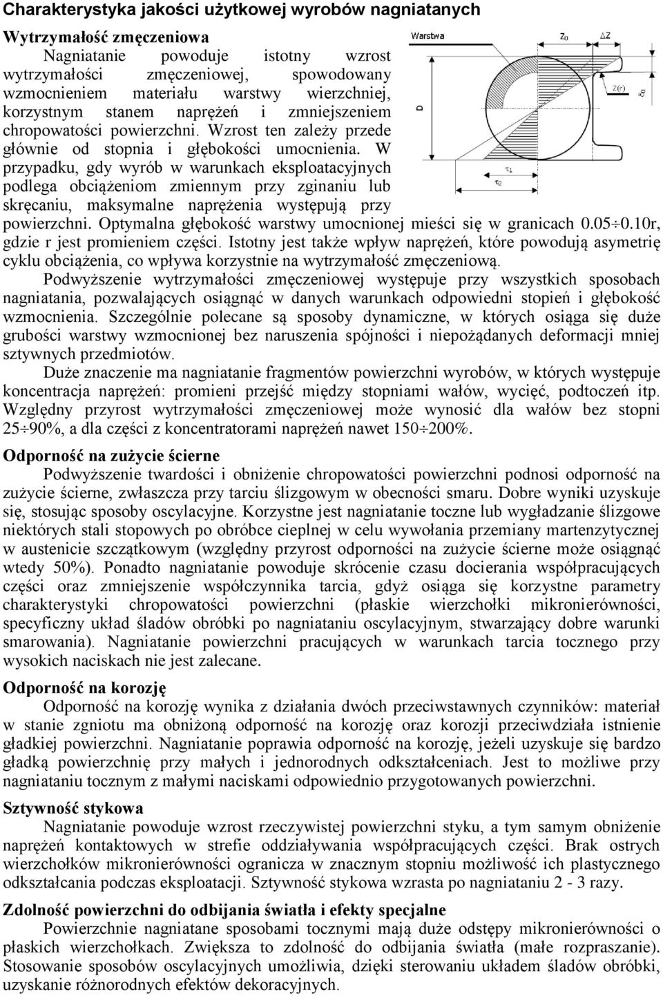 W przypadku, gdy wyrób w warunkach eksploatacyjnych podlega obciążeniom zmiennym przy zginaniu lub skręcaniu, maksymalne naprężenia występują przy powierzchni.