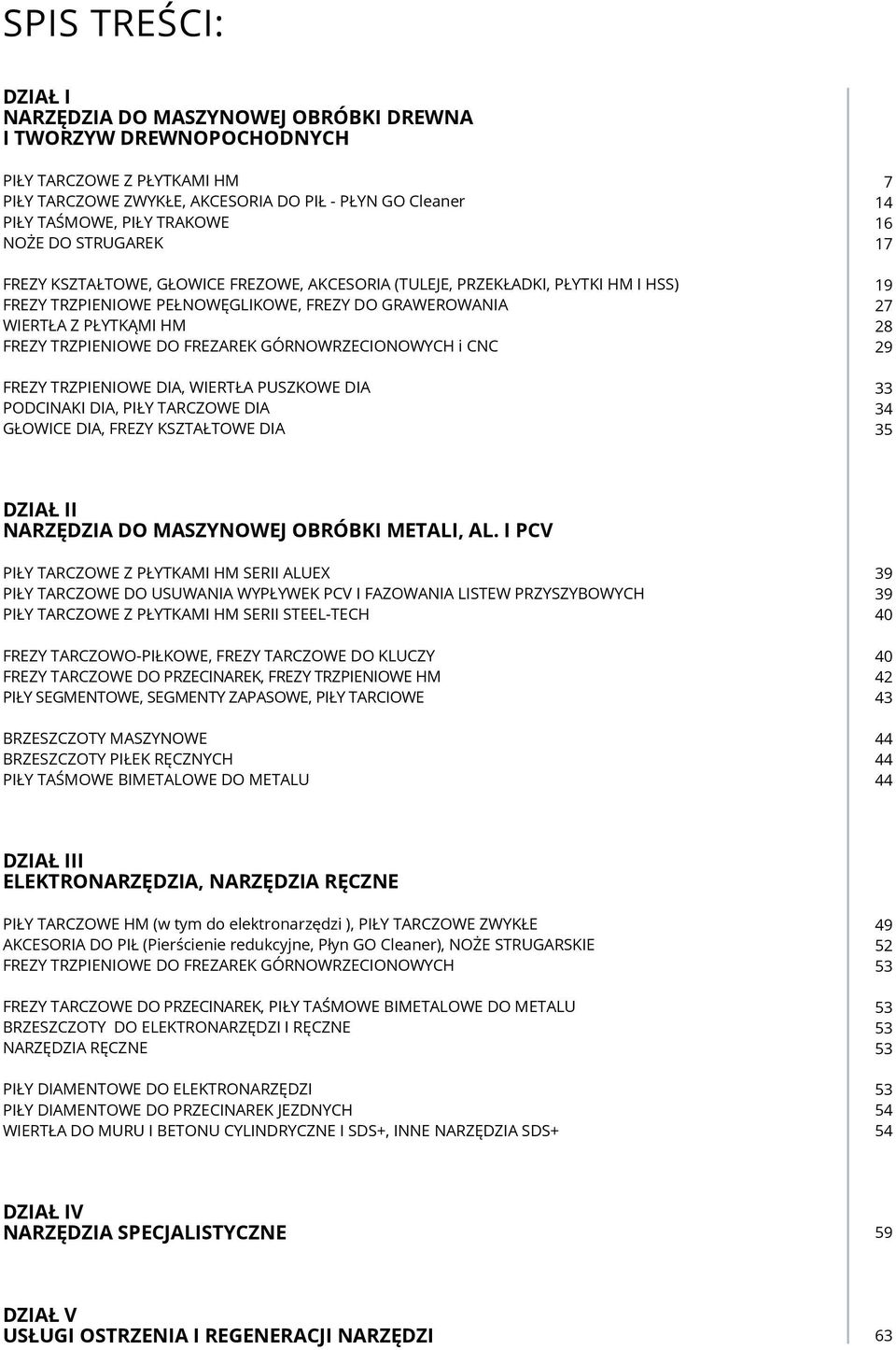 FREZAREK GÓRNOWRZECIONOWYCH i CNC FREZY TRZPIENIOWE DIA, WIERTŁA PUSZKOWE DIA PODCINAKI DIA, PIŁY TARCZOWE DIA GŁOWICE DIA, FREZY KSZTAŁTOWE DIA 7 14 16 17 19 27 28 29 33 34 35 DZIAŁ II NARZĘDZIA DO