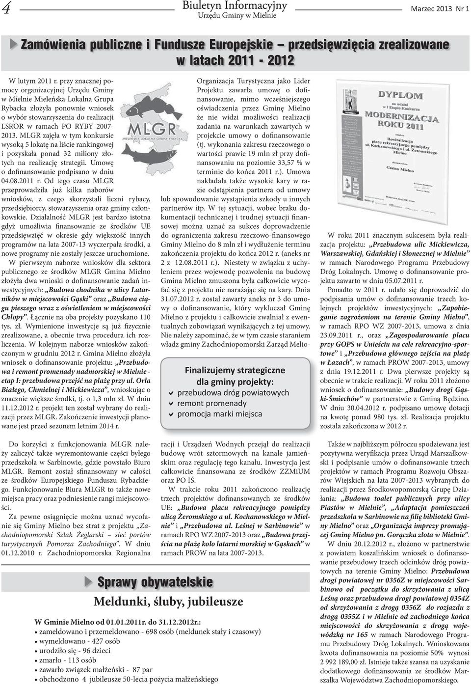 MLGR zajęła w tym konkursie wysoką 5 lokatę na liście rankingowej i pozyskała ponad 32 miliony złotych na realizację strategii. Umowę o dofinansowanie podpisano w dniu 04.08.2011 r.