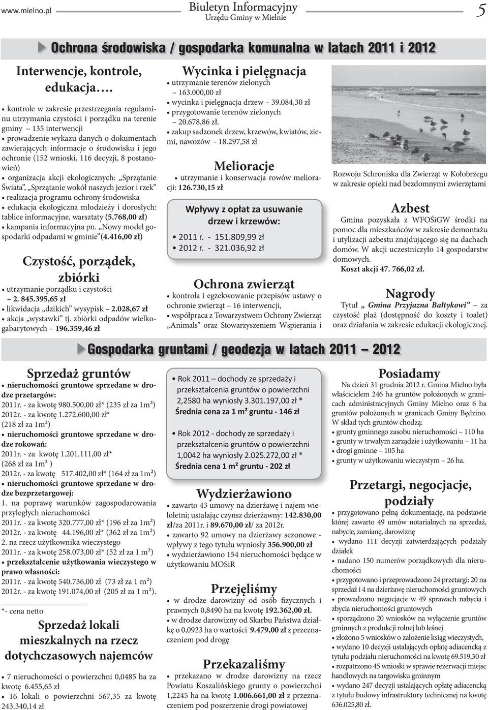 ochronie (152 wnioski, 116 decyzji, 8 postanowień) organizacja akcji ekologicznych: Sprzątanie Świata, Sprzątanie wokół naszych jezior i rzek realizacja programu ochrony środowiska edukacja