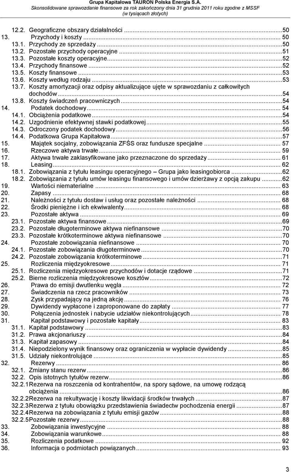 Koszty świadczeń pracowniczych... 54 14. Podatek dochodowy... 54 14.1. Obciążenia podatkowe... 54 14.2. Uzgodnienie efektywnej stawki podatkowej... 55 14.3. Odroczony podatek dochodowy... 56 14.4. Podatkowa Grupa Kapitałowa.