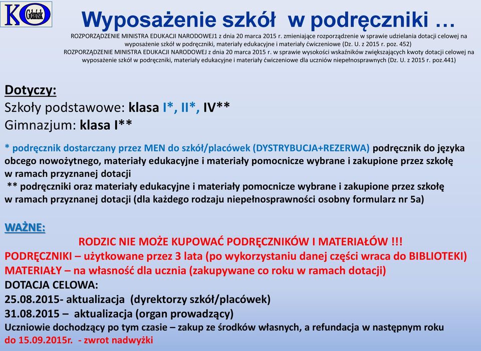 452) ROZPORZĄDZENIE MINISTRA EDUKACJI NARODOWEJ z dnia 20 marca 2015 r.