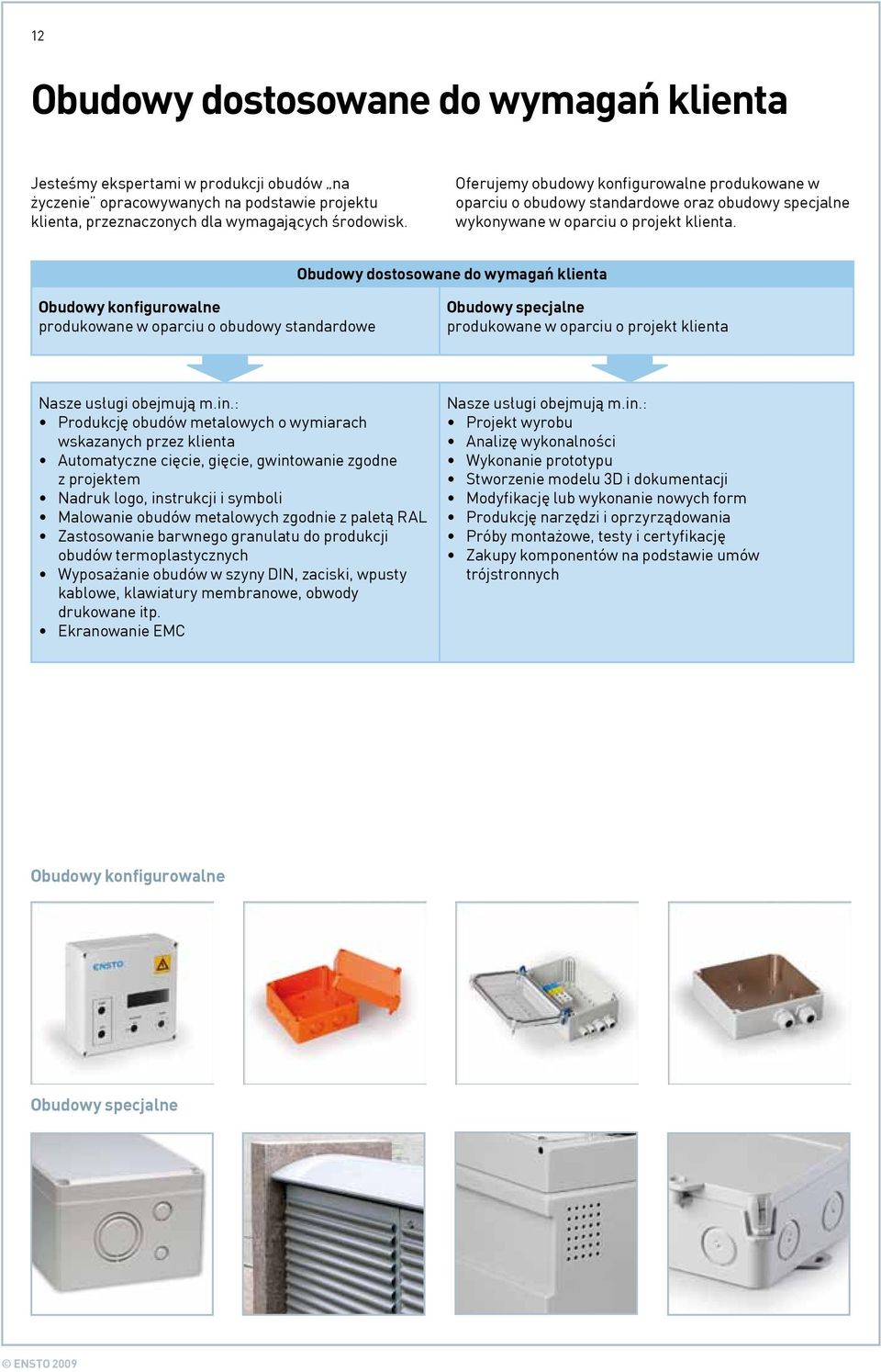 Obudowy dostosowane do wymagań klienta Obudowy konfigurowalne produkowane w oparciu o obudowy standardowe Obudowy specjalne produkowane w oparciu o projekt klienta Nasze usługi obejmują m.in.