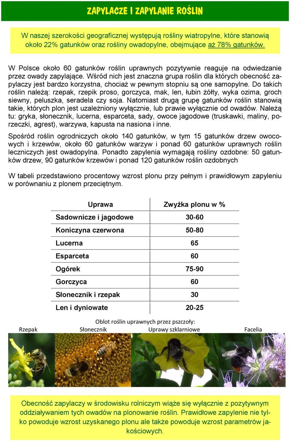 Wśród nich jest znaczna grupa roślin dla których obecność zapylaczy jest bardzo korzystna, chociaż w pewnym stopniu są one samopylne.