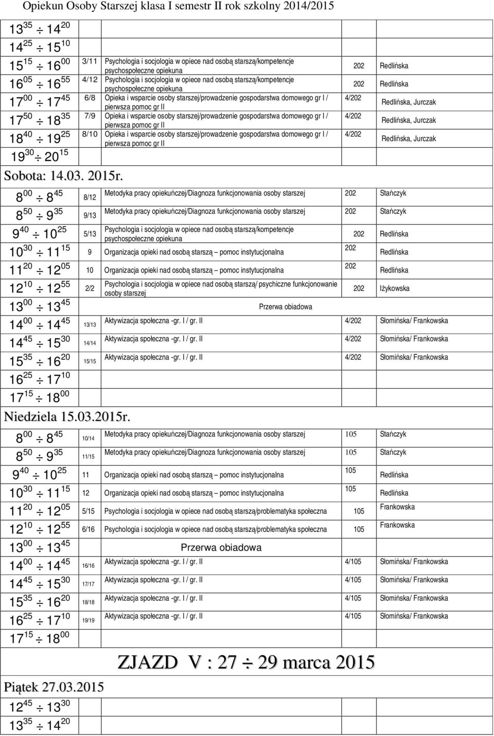 domowego gr I / 5 5 6 6 05 6 7 00 7 7 50 8 8 40 9 9 30 0 5 Sobota: 4.03. 05r.