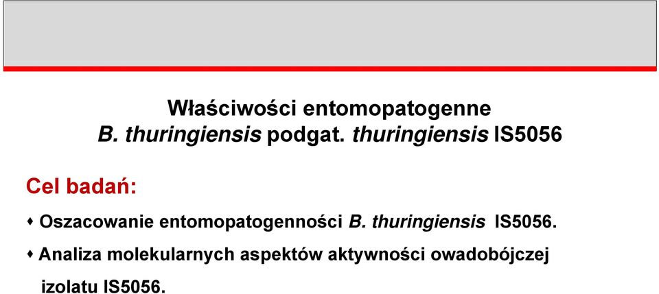 thuringiensis IS5056 Oszacowanie entomopatogenności