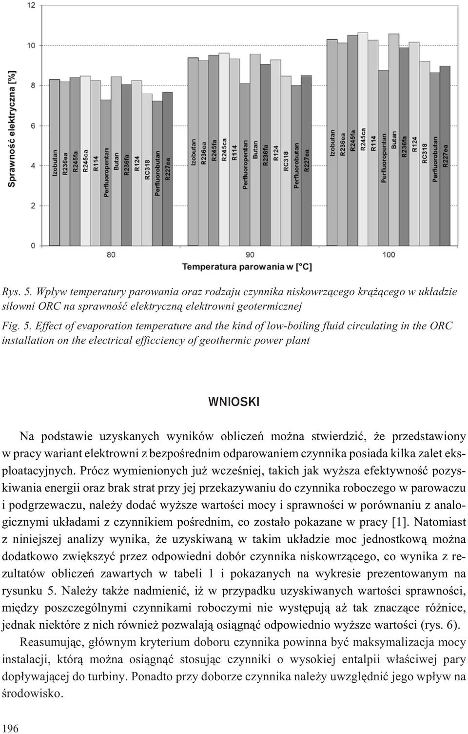 Effect of evaporation temperature and the kind of low-boiling fluid circulating in the ORC installation on the electrical efficciency of geothermic power plant WNIOSKI Na podstawie uzyskanych wyników