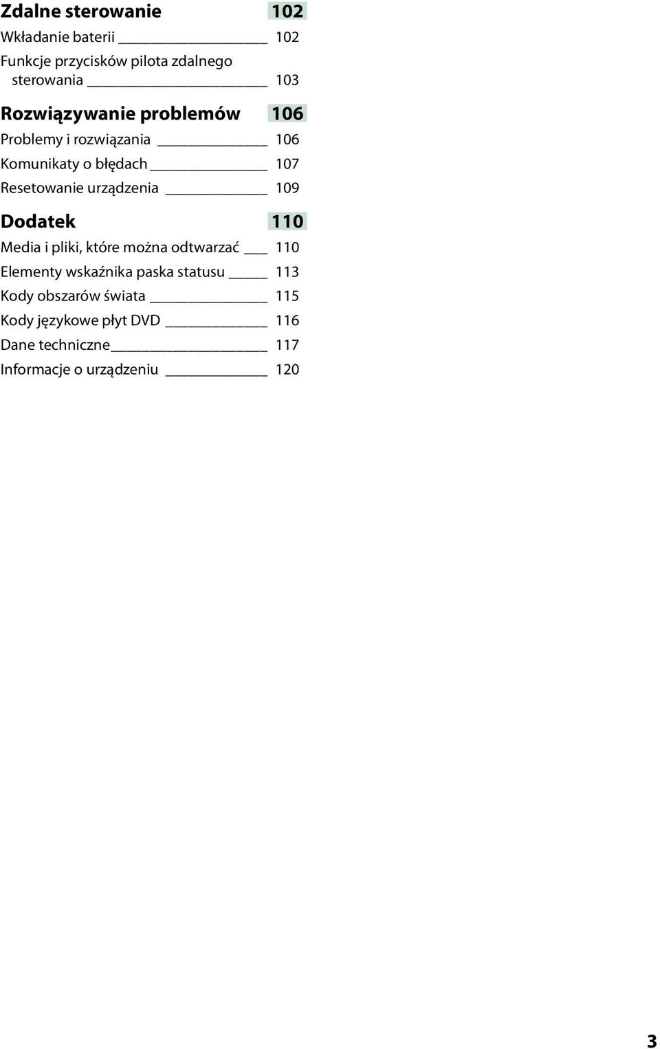 urządzenia 109 Dodatek 110 Media i pliki, które można odtwarzać 110 Elementy wskaźnika paska