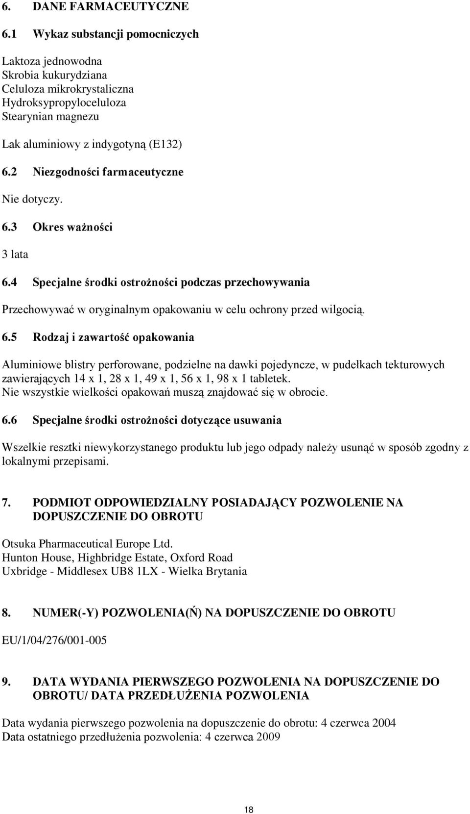 2 Niezgodności farmaceutyczne Nie dotyczy. 6.