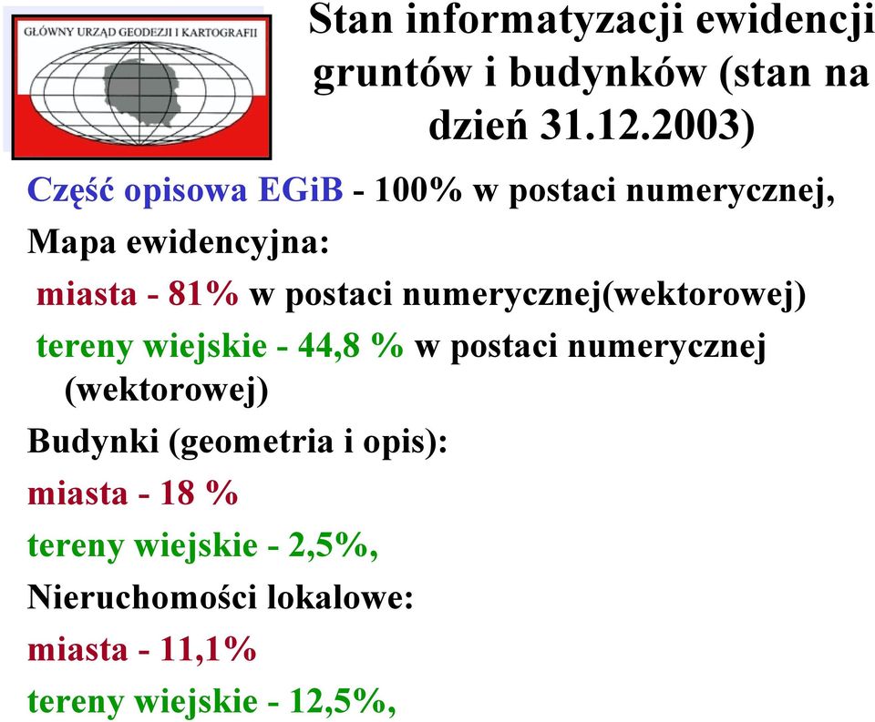 postaci numerycznej(wektorowej) tereny wiejskie - 44,8 % w postaci numerycznej (wektorowej)