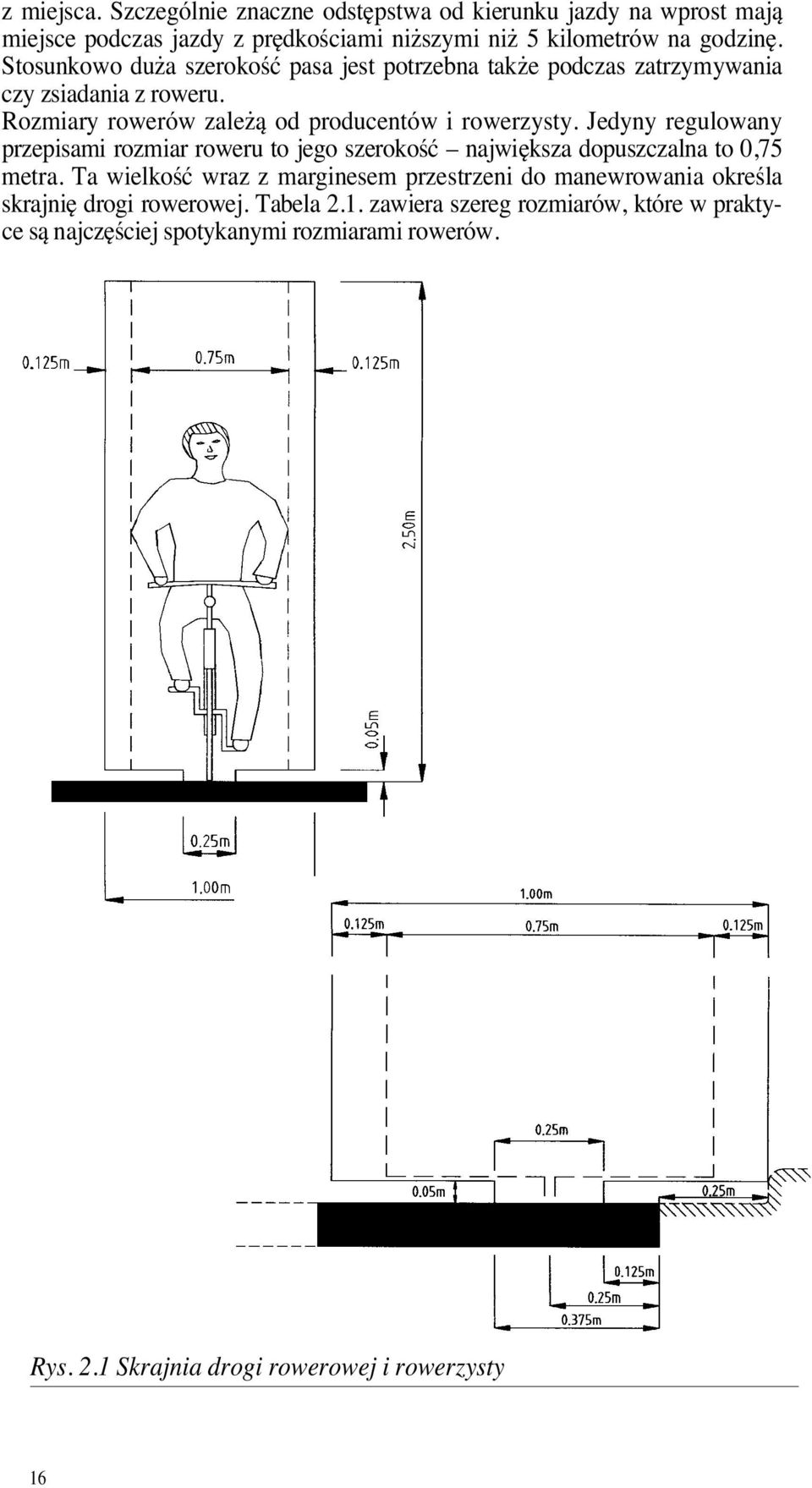 Jedyny regulowany przepisami rozmiar roweru to jego szerokoêç najwi ksza dopuszczalna to 0,75 metra.