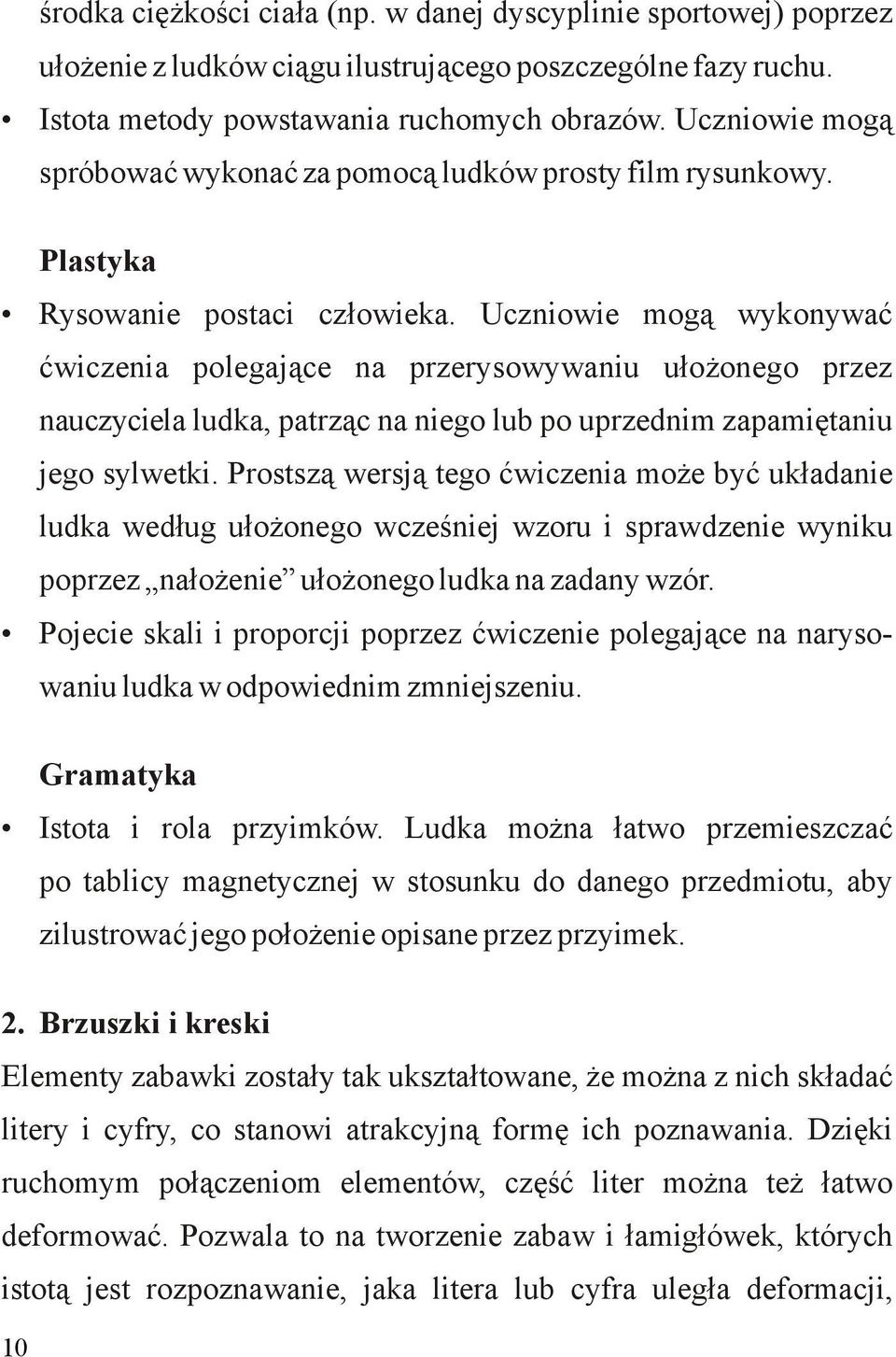 Uczniowie mogą wykonywać ćwiczenia polegające na przerysowywaniu ułożonego przez nauczyciela ludka, patrząc na niego lub po uprzednim zapamiętaniu jego sylwetki.