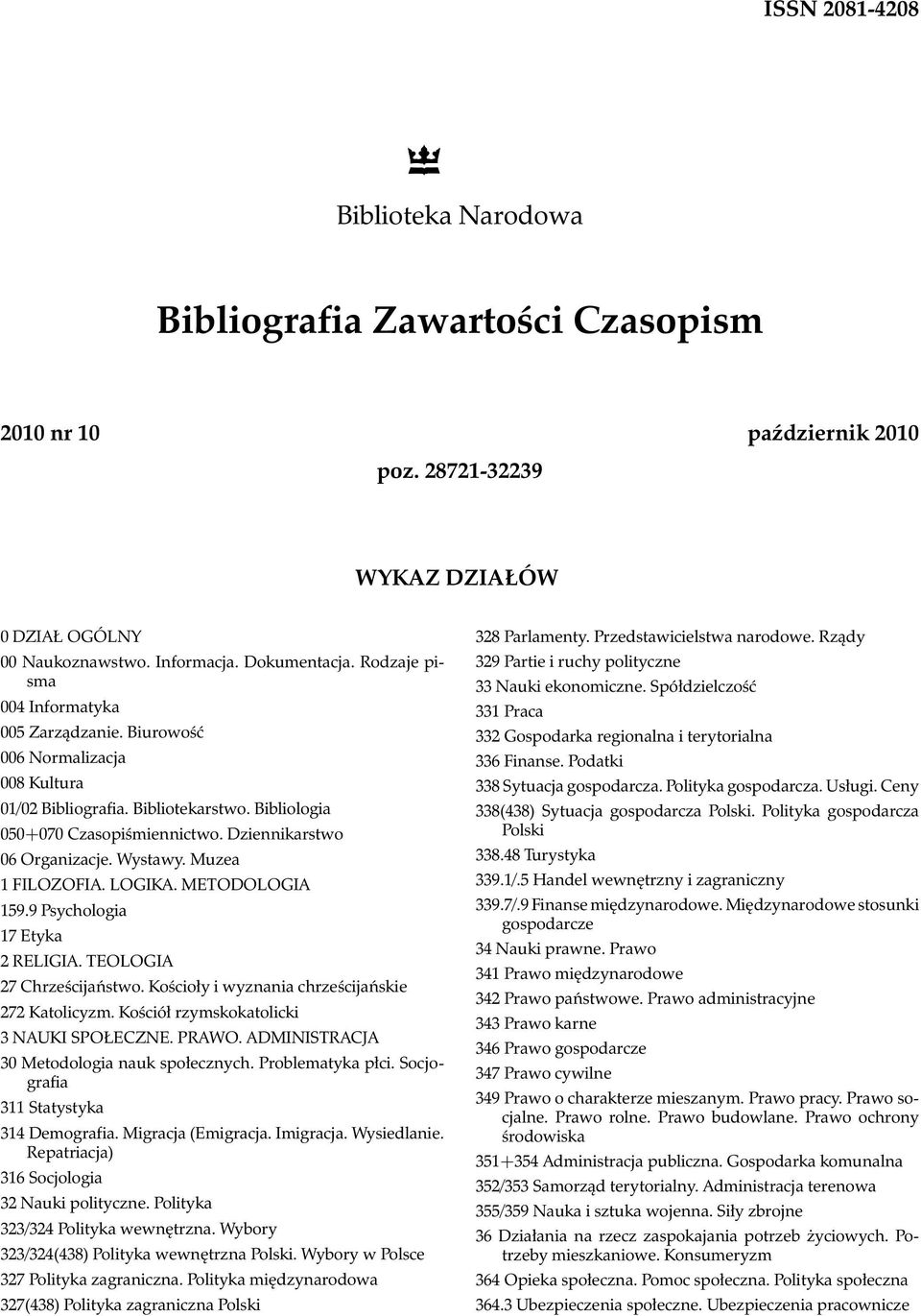 Wystawy. Muzea 1 FILOZOFIA. LOGIKA. METODOLOGIA 159.9 Psychologia 17 Etyka 2 RELIGIA. TEOLOGIA 27 Chrześcijaństwo. Kościoły i wyznania chrześcijańskie 272 Katolicyzm.