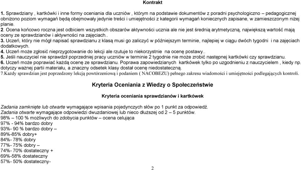 z kategorii wymagań koniecznych zapisane, w zamieszczonym niżej planie. 2.