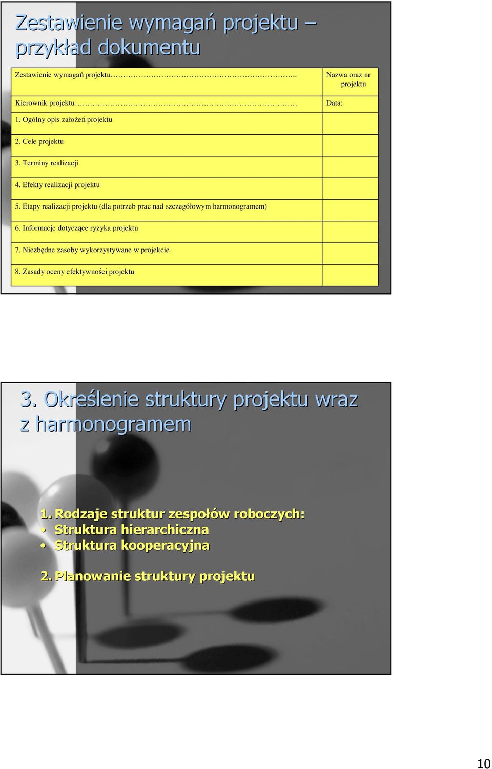 Etapy realizacji projektu (dla potrzeb prac nad szczegółowym harmonogramem) 6. Informacje dotyczące ryzyka projektu 7.