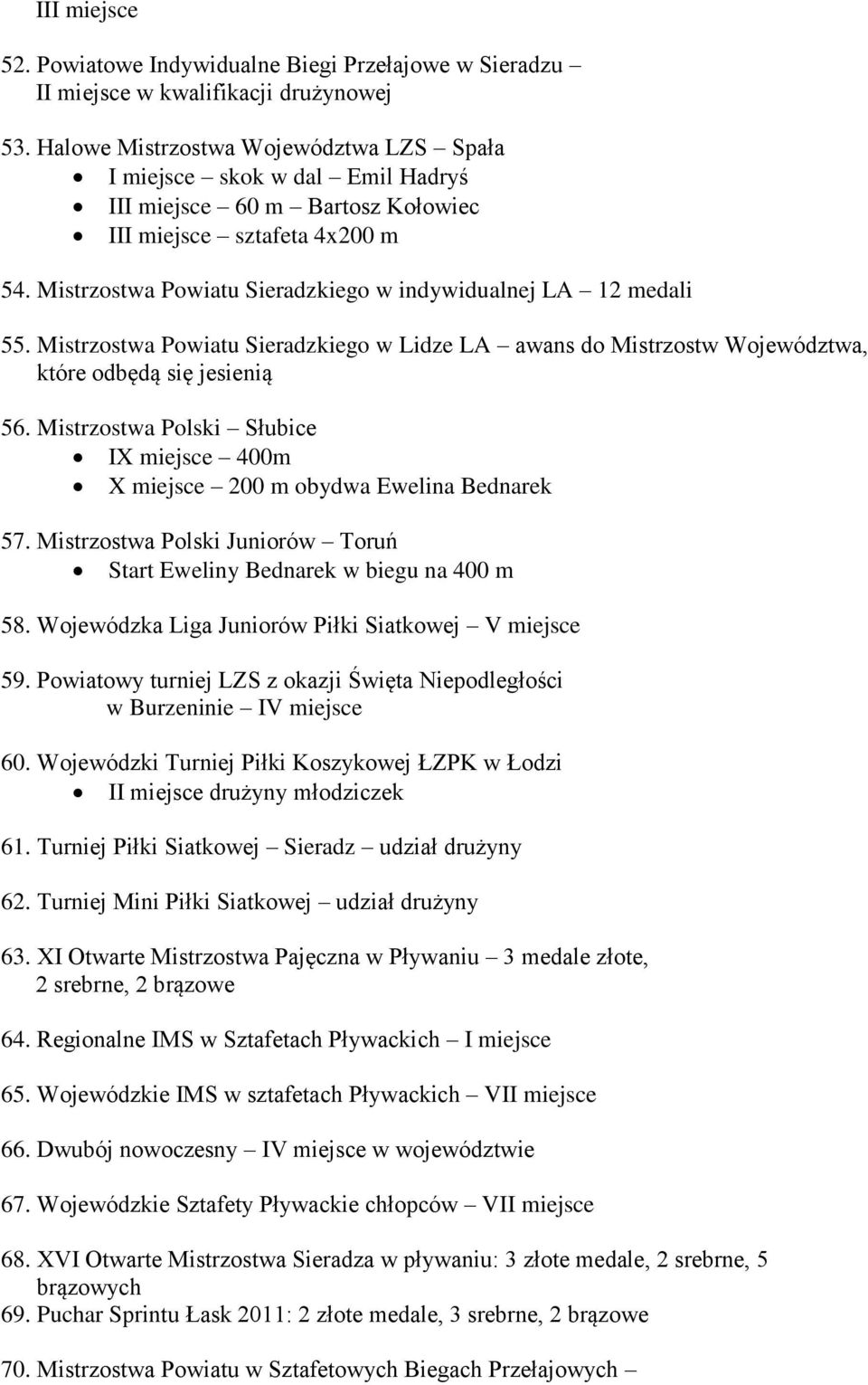 Mistrzostwa Powiatu Sieradzkiego w indywidualnej LA 12 medali 55. Mistrzostwa Powiatu Sieradzkiego w Lidze LA awans do Mistrzostw Województwa, które odbędą się jesienią 56.