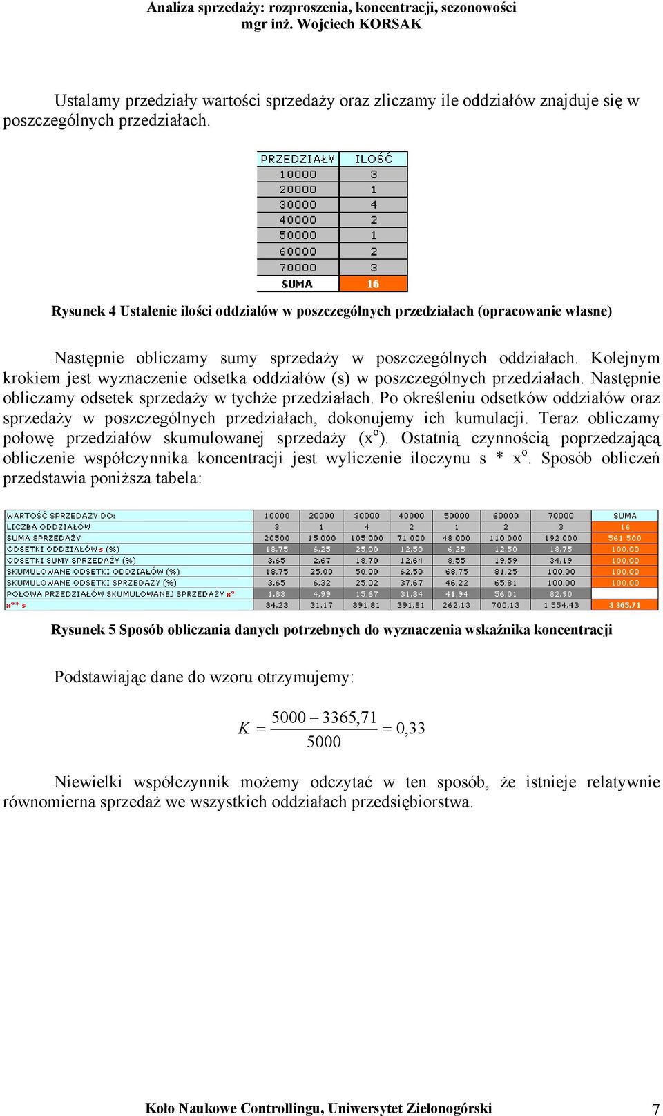 Kolejnym krokiem jest wyznaczenie odsetka oddziałów (s) w poszczególnych przedziałach. Następnie obliczamy odsetek sprzedaży w tychże przedziałach.