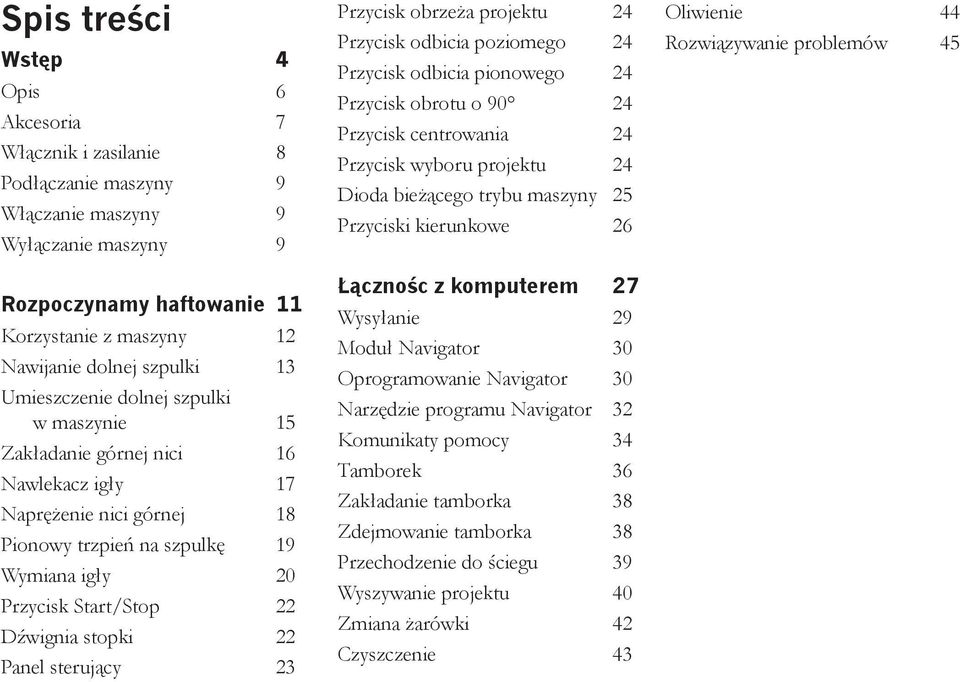 Dźwignia stopki 22 Panel sterujący 23 Przycisk obrzeża projektu 24 Przycisk odbicia poziomego 24 Przycisk odbicia pionowego 24 Przycisk obrotu o 90 24 Przycisk centrowania 24 Przycisk wyboru projektu