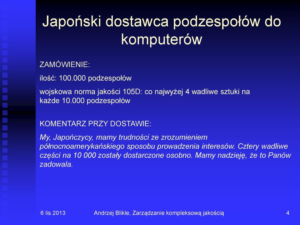 000 podzespołów KOMENTARZ PRZY DOSTAWIE: My, Japończycy, mamy trudności ze zrozumieniem