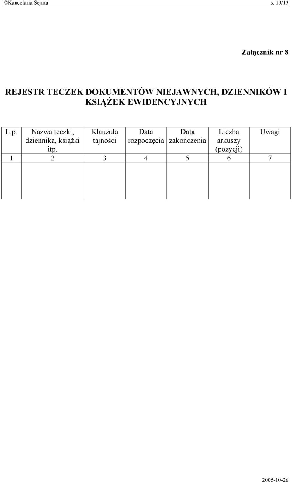 DZIENNIKÓW I KSIĄŻEK EWIDENCYJNYCH L.p.